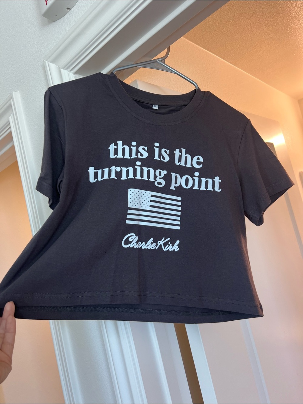 This Is The Turning Point Crop Tee with American Flag - Black & White